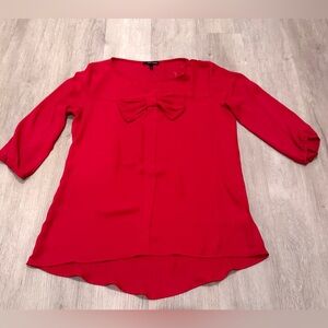 Elegant Red Blouse with Bow Detail